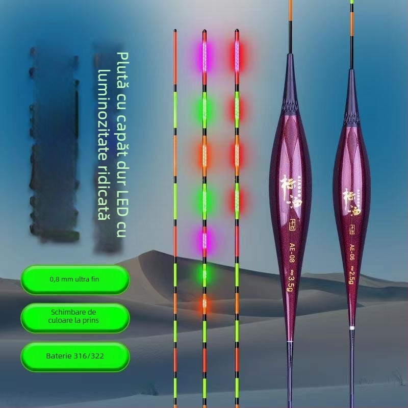Plută electronică LED cu indicator de mușcătură — schimbă culoarea, înaltă sensibilitate, plută verticală pentru pescuit la caras