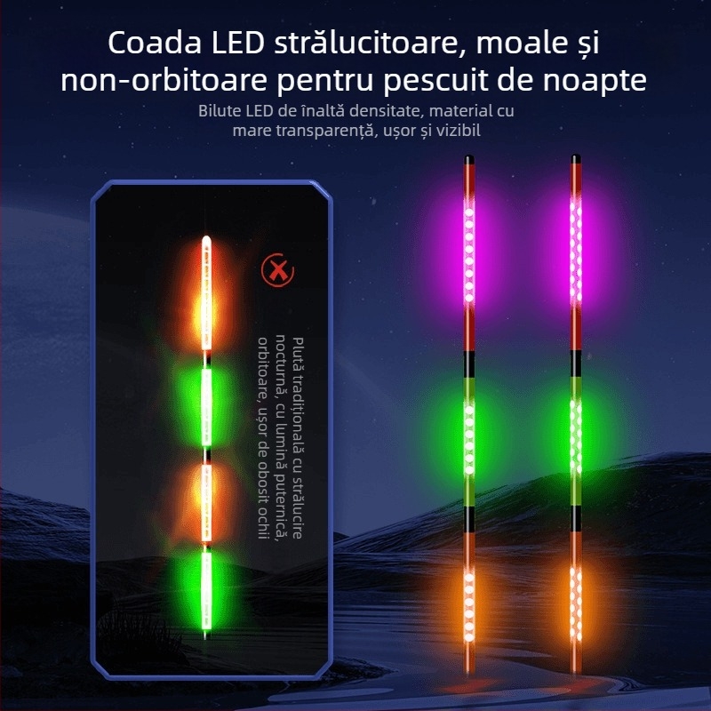 Plută electronică LED cu indicator de mușcătură — schimbă culoarea, înaltă sensibilitate, plută verticală pentru pescuit la caras