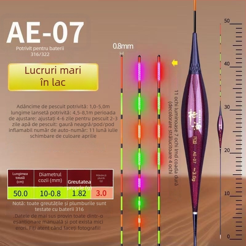 Plută electronică LED cu indicator de mușcătură — schimbă culoarea, înaltă sensibilitate, plută verticală pentru pescuit la caras