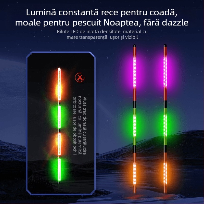 Plută electronică LED cu indicator de mușcătură — schimbă culoarea, înaltă sensibilitate, plută verticală pentru pescuit la caras
