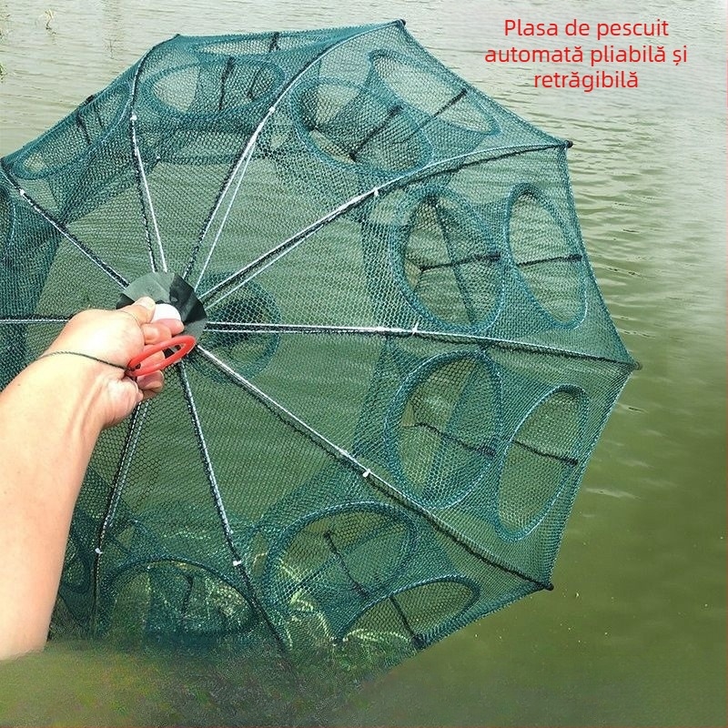 Tai Lane plasă de protecție pentru pescuit, cușcă pliabilă pentru creveți cu plasă tip umbrelă, material mătase