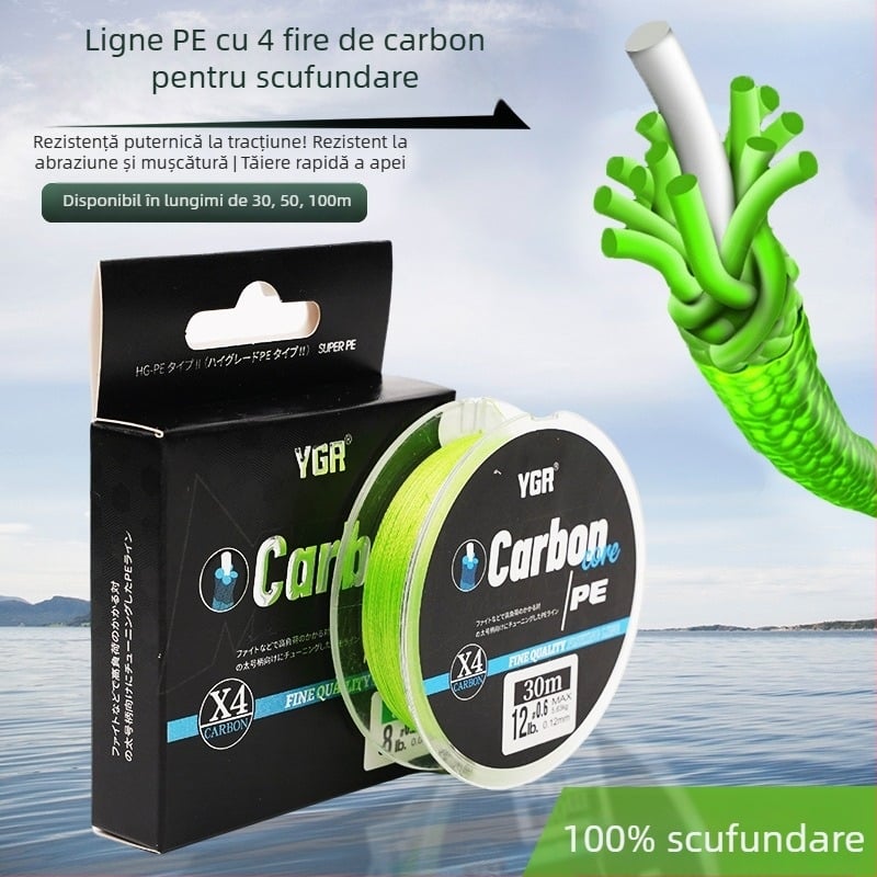 YGR PE Linie principală de pescuit — scufundătoare, cu nucleu din carbon, rezistentă la abraziune, pentru pești mari