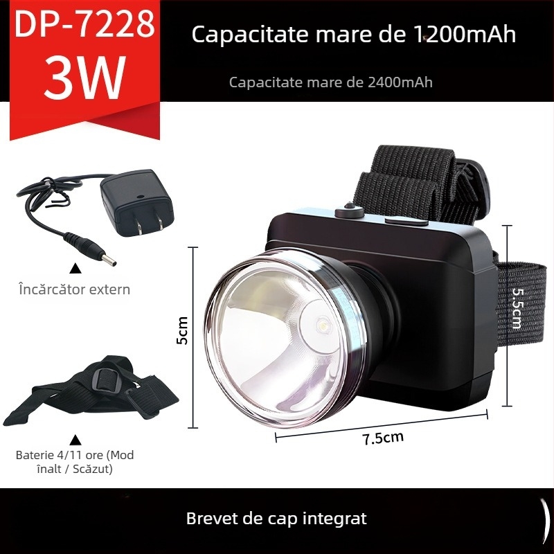 Frontala LED reîncărcabilă pentru exterior – rază 100–200 m, autonomie 5–9 ore