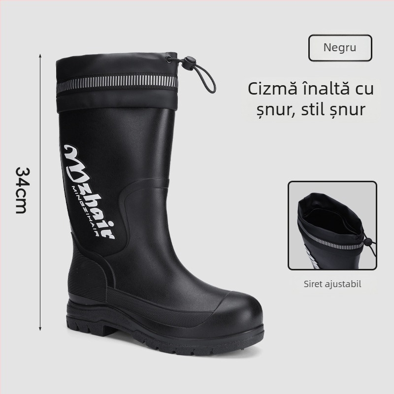 Ghete de ploaie pentru bărbați, anti-alunecare, impermeabile, cu înălțime înaltă, căptușite cu blană sintetică, talpă EVA