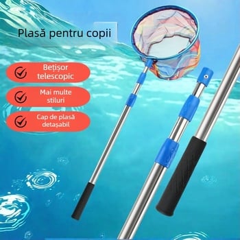 Undiță de plasă retractabilă pentru copii, din oțel inoxidabil, diametrul plasei 25 cm, adâncimea plasei 22 cm, plasă fină, pliabilă, set complet cu sac de plasă