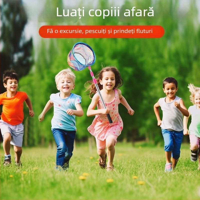 Undiță de plasă retractabilă pentru copii, din oțel inoxidabil, diametrul plasei 25 cm, adâncimea plasei 22 cm, plasă fină, pliabilă, set complet cu sac de plasă