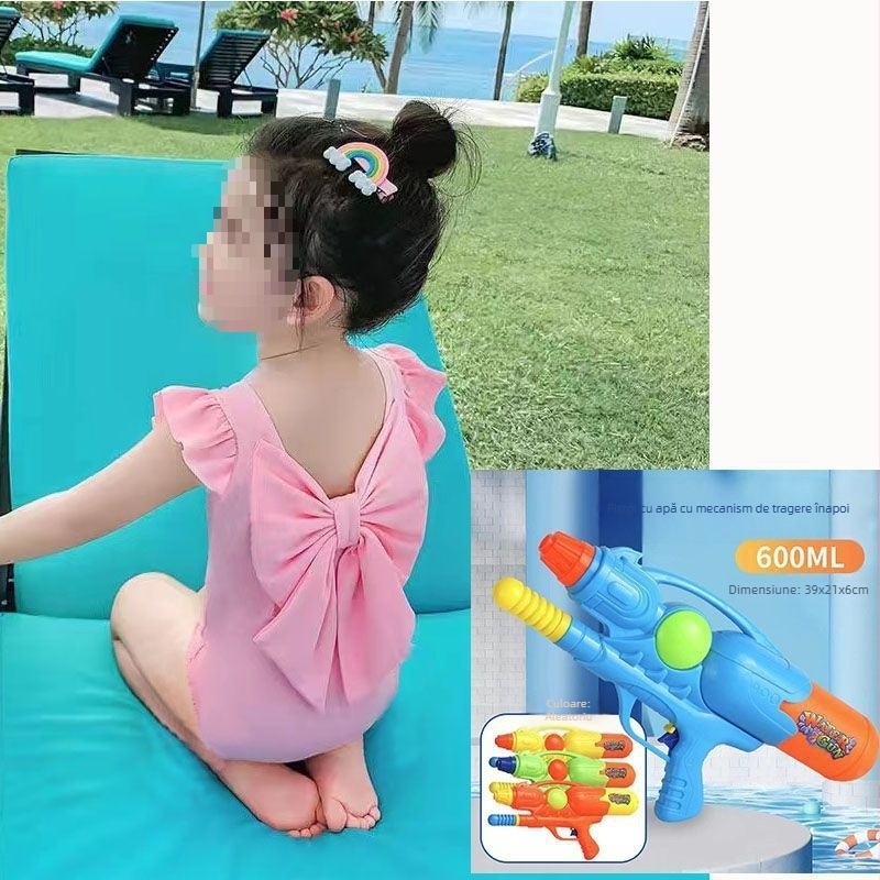 Costum de baie întreg pentru fetițe, funda, vara 2024, pentru vârsta 1–3 ani