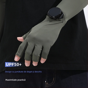 Mănuși cu protecție UV - design cu deget jumătate, din ice silk respirabil, uscare rapidă, anti-alunecare, compatibile cu ecran tactil