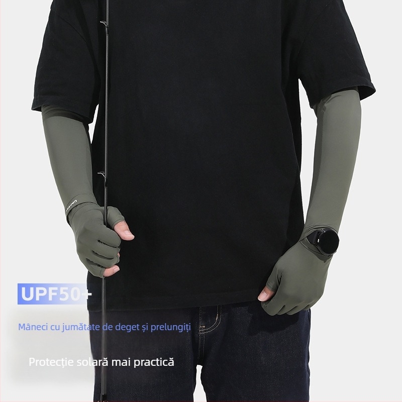 Mănuși cu protecție UV - design cu deget jumătate, din ice silk respirabil, uscare rapidă, anti-alunecare, compatibile cu ecran tactil