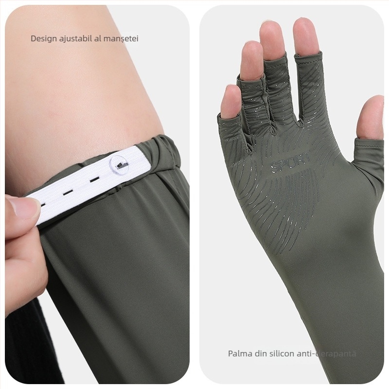 Mănuși cu protecție UV - design cu deget jumătate, din ice silk respirabil, uscare rapidă, anti-alunecare, compatibile cu ecran tactil