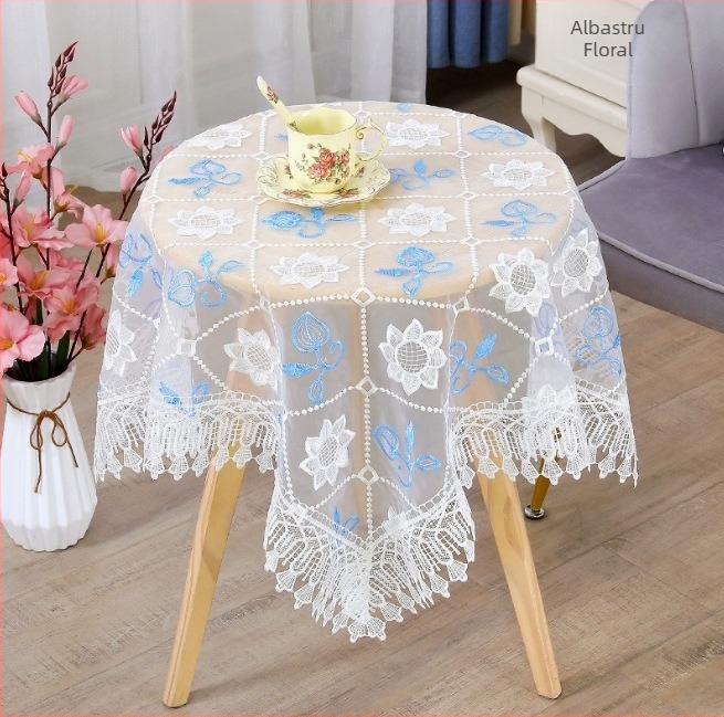 Față de masă cu model floral, rotund, poliester, stil european, pentru uz casnic