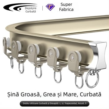 Șină pentru perdele din aliaj de aluminiu, arcuită, colț de balcon în formă U și L, curbată manual, îngroșată, pentru perdele de atârnat, model 5028, stil lux.