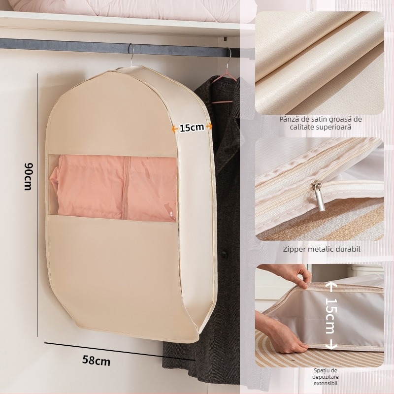 Husă de praf pentru haine pentru garderobă - satin și plastic, stil japonez, protecție împotriva prafului și umezelii, Shangxun