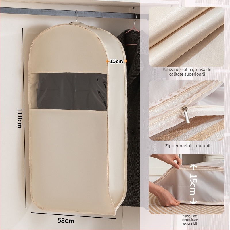 Husă de praf pentru haine pentru garderobă - satin și plastic, stil japonez, protecție împotriva prafului și umezelii, Shangxun