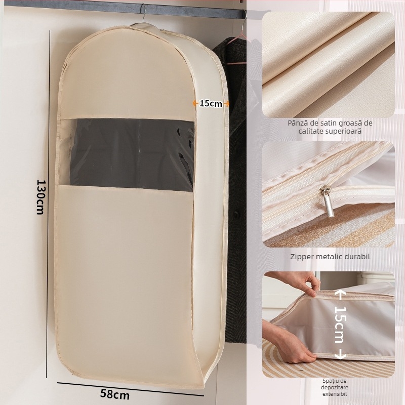 Husă de praf pentru haine pentru garderobă - satin și plastic, stil japonez, protecție împotriva prafului și umezelii, Shangxun
