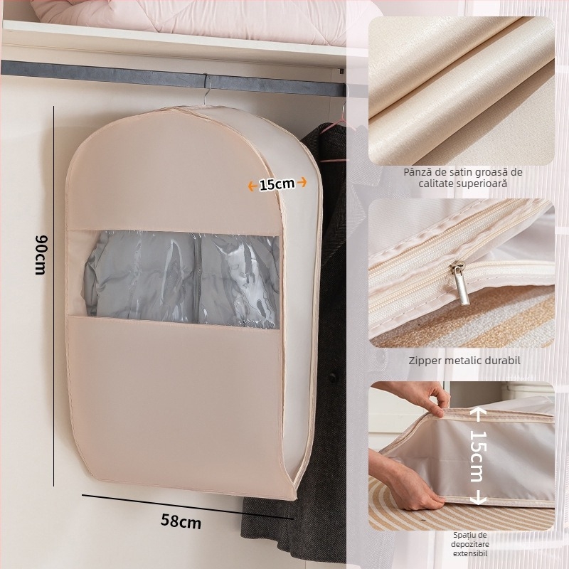 Husă de praf pentru haine pentru garderobă - satin și plastic, stil japonez, protecție împotriva prafului și umezelii, Shangxun