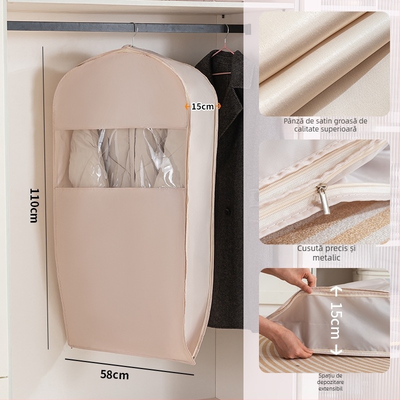Husă de praf pentru haine pentru garderobă - satin și plastic, stil japonez, protecție împotriva prafului și umezelii, Shangxun