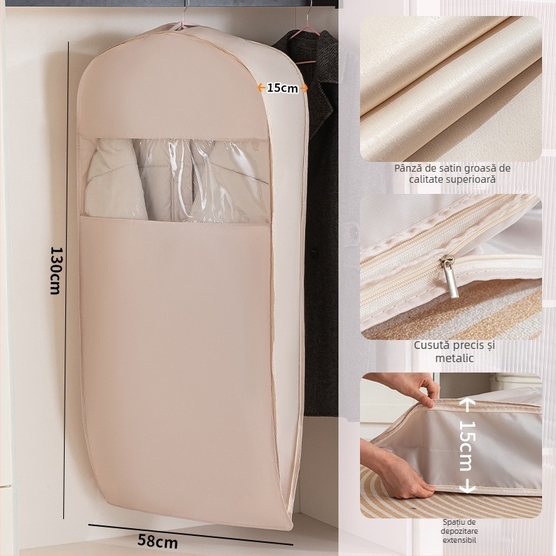 Husă de praf pentru haine pentru garderobă - satin și plastic, stil japonez, protecție împotriva prafului și umezelii, Shangxun