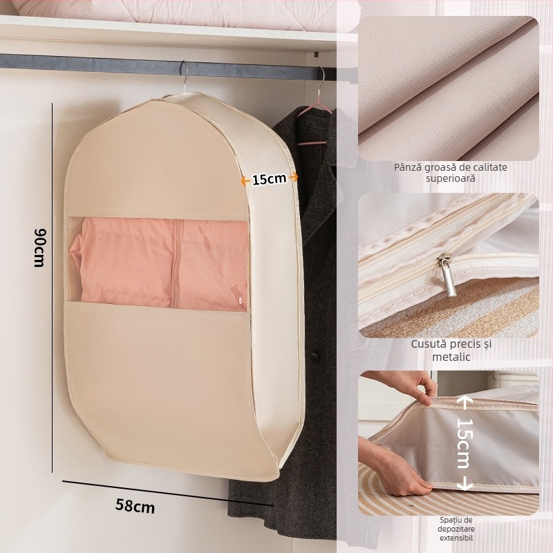Husă de praf pentru haine pentru garderobă - satin și plastic, stil japonez, protecție împotriva prafului și umezelii, Shangxun