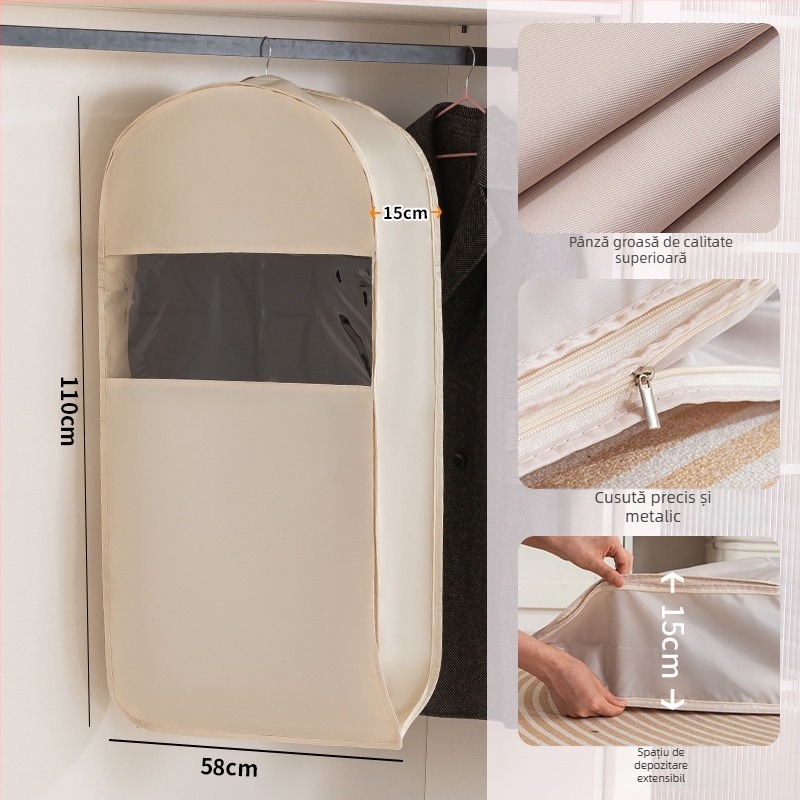 Husă de praf pentru haine pentru garderobă - satin și plastic, stil japonez, protecție împotriva prafului și umezelii, Shangxun