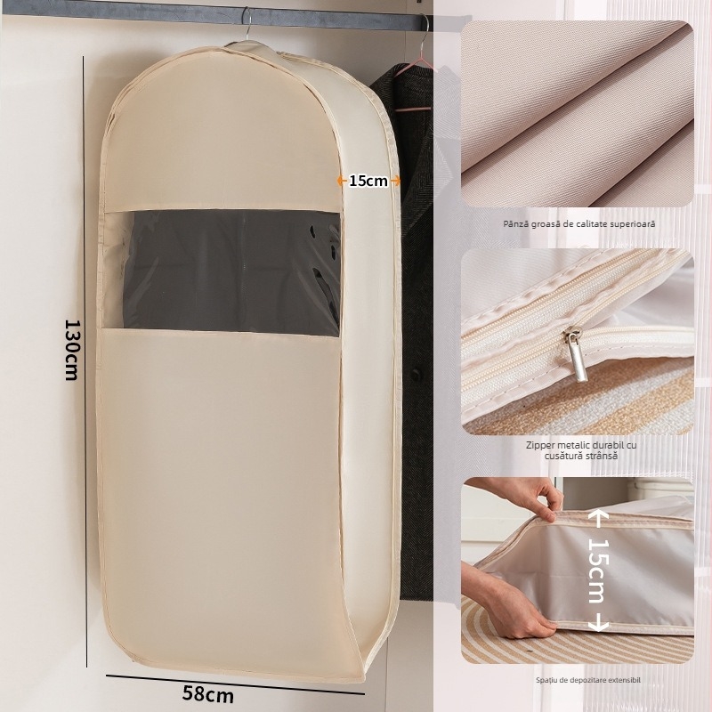 Husă de praf pentru haine pentru garderobă - satin și plastic, stil japonez, protecție împotriva prafului și umezelii, Shangxun