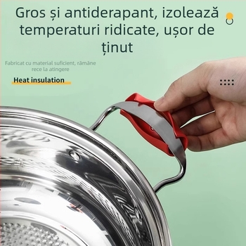 Protecție pentru mânerul oalei din silicon, protecție împotriva arderii și izolație termică, potrivire universală pentru oale și wok-uri