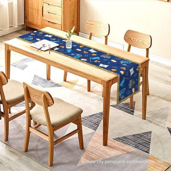 Steag de masă Hanukkah, țesătură din in cu imprimeu, 95% poliester, 5% alt, stil pastoral, potrivit pentru living, dormitor, birou, restaurant