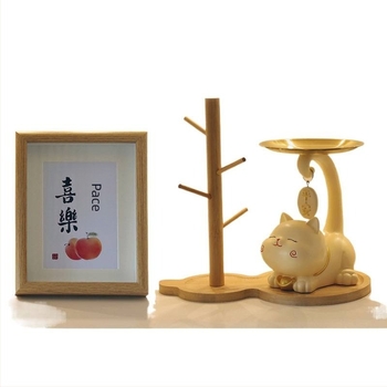 Tavă pentru chei cu pisica norocoasă pentru hol - rășină, stil simplu și modern, decor personalizabil