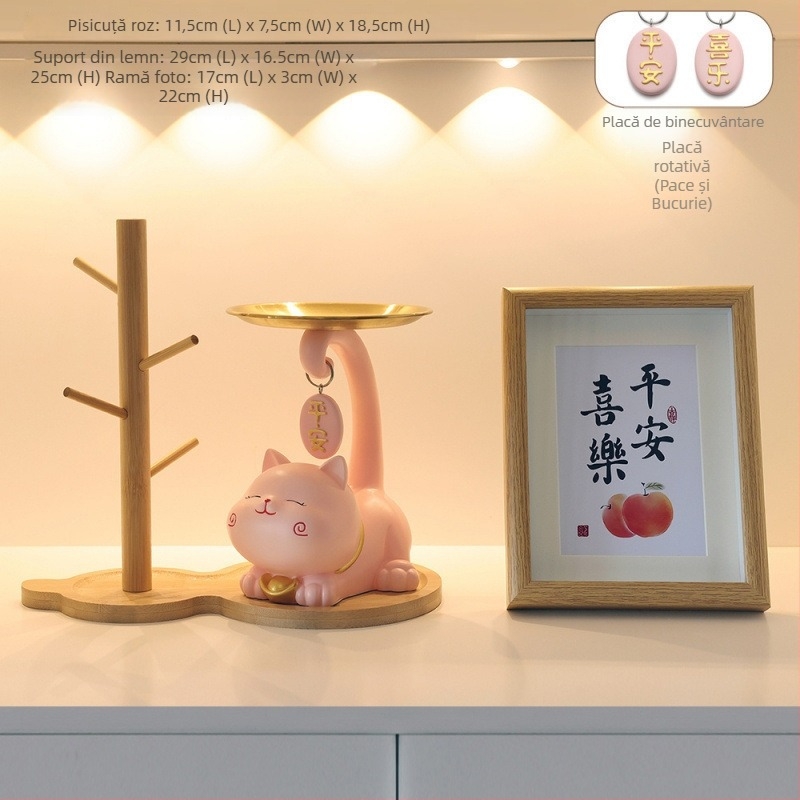 Tavă pentru chei cu pisica norocoasă pentru hol - rășină, stil simplu și modern, decor personalizabil