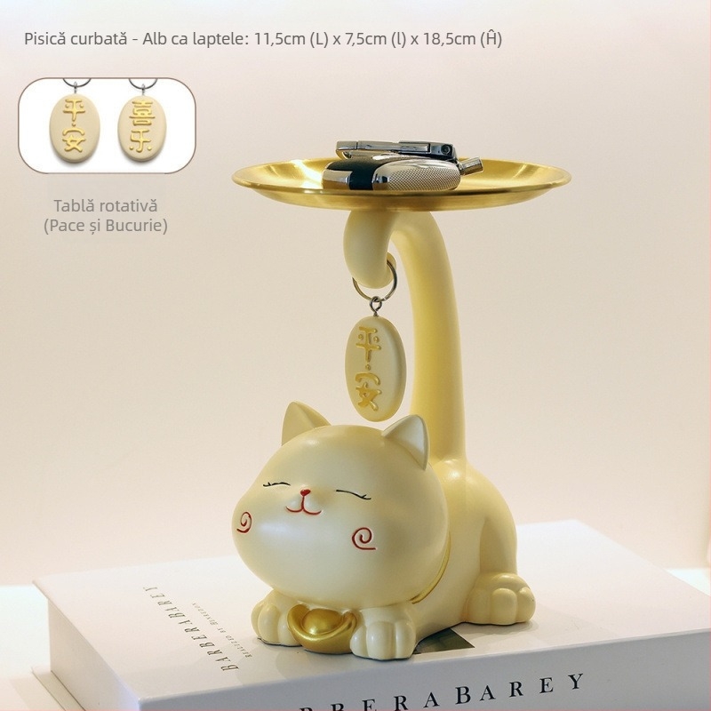 Tavă pentru chei cu pisica norocoasă pentru hol - rășină, stil simplu și modern, decor personalizabil