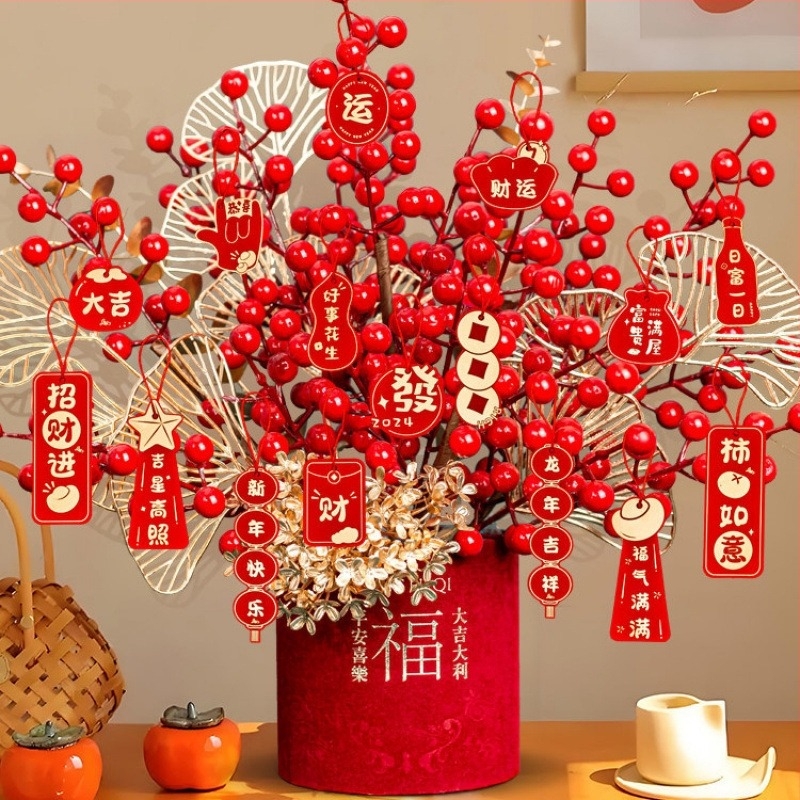 Ornament floral artificial în găleată cu binecuvântări, stil chinezesc, turnare prin injecție, decor pentru living de Anul Nou
