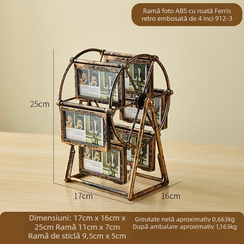Ramă foto în formă de roată Ferris, din plastic și sticlă, stil retro francez, ornament de birou.