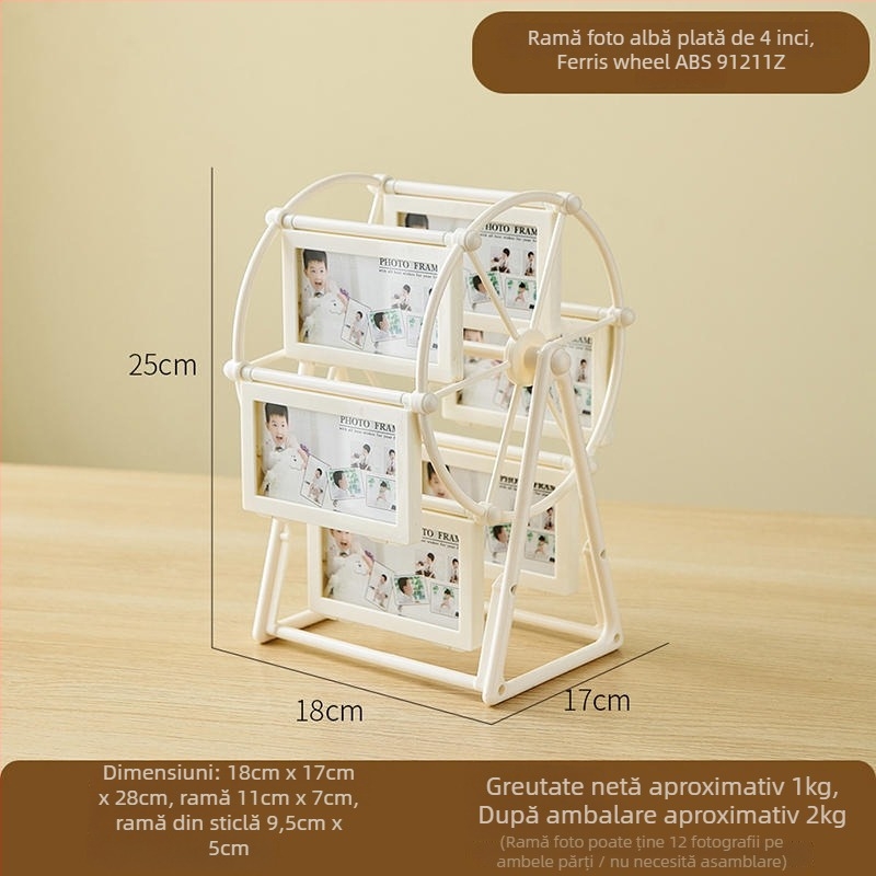 Ramă foto în formă de roată Ferris, din plastic și sticlă, stil retro francez, ornament de birou.