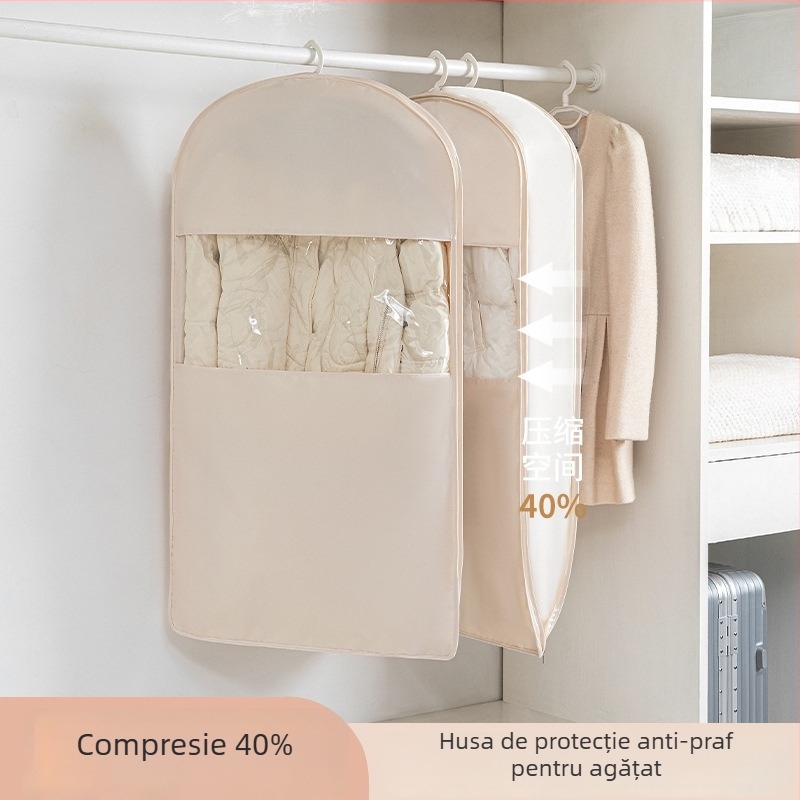 Sac de depozitare pentru geci cu agățare — satin, protecție împotriva prafului și umezelii, compresie fără aer pentru garderobă acasă