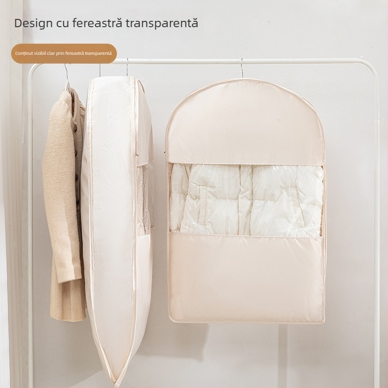 Sac de depozitare pentru geci cu agățare — satin, protecție împotriva prafului și umezelii, compresie fără aer pentru garderobă acasă