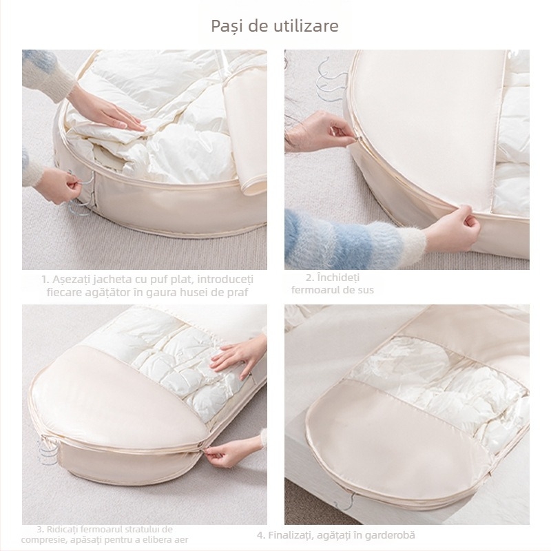 Sac de depozitare pentru geci cu agățare — satin, protecție împotriva prafului și umezelii, compresie fără aer pentru garderobă acasă