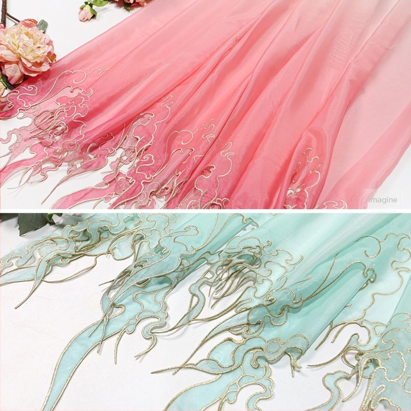 Țesătură brodată pentru Hanfu cu broderie gradientă intensă; Material: fibră chimică; Utilizare: pantofi și pălării; Brand: Altul