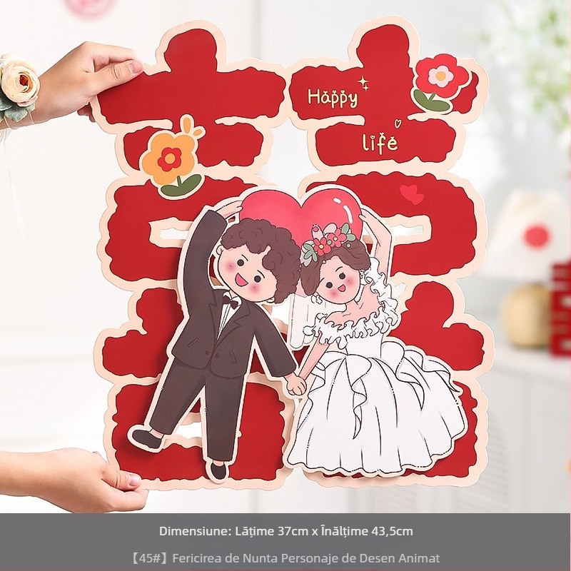 Autocolant decorativ pentru ușa de nuntă cu un simbol fericit, din hârtie; marca Yudi; tip ceremonie: cuvânt fericit desenat; categoria: cuvânt fericit