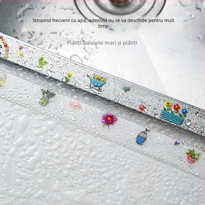 Bandă autoadezivă din PVC pentru sigilarea marginilor la chiuvetă și toaletă, rezistentă la apă și mucegai, potrivită pentru bucătărie și baie