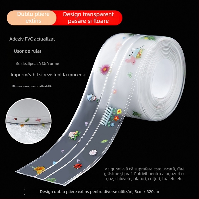 Bandă autoadezivă din PVC pentru sigilarea marginilor la chiuvetă și toaletă, rezistentă la apă și mucegai, potrivită pentru bucătărie și baie