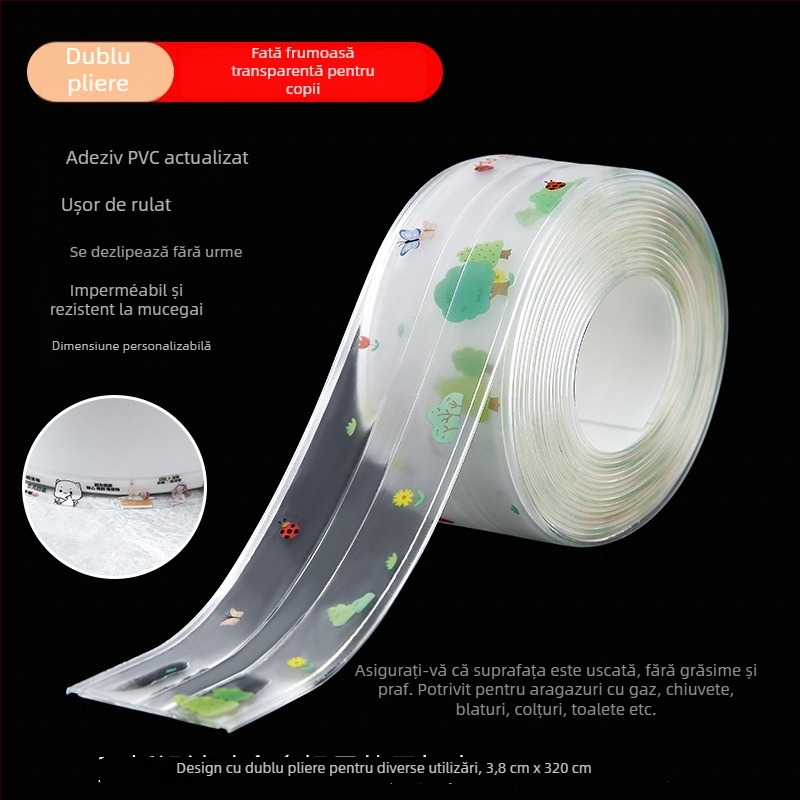 Bandă autoadezivă din PVC pentru sigilarea marginilor la chiuvetă și toaletă, rezistentă la apă și mucegai, potrivită pentru bucătărie și baie