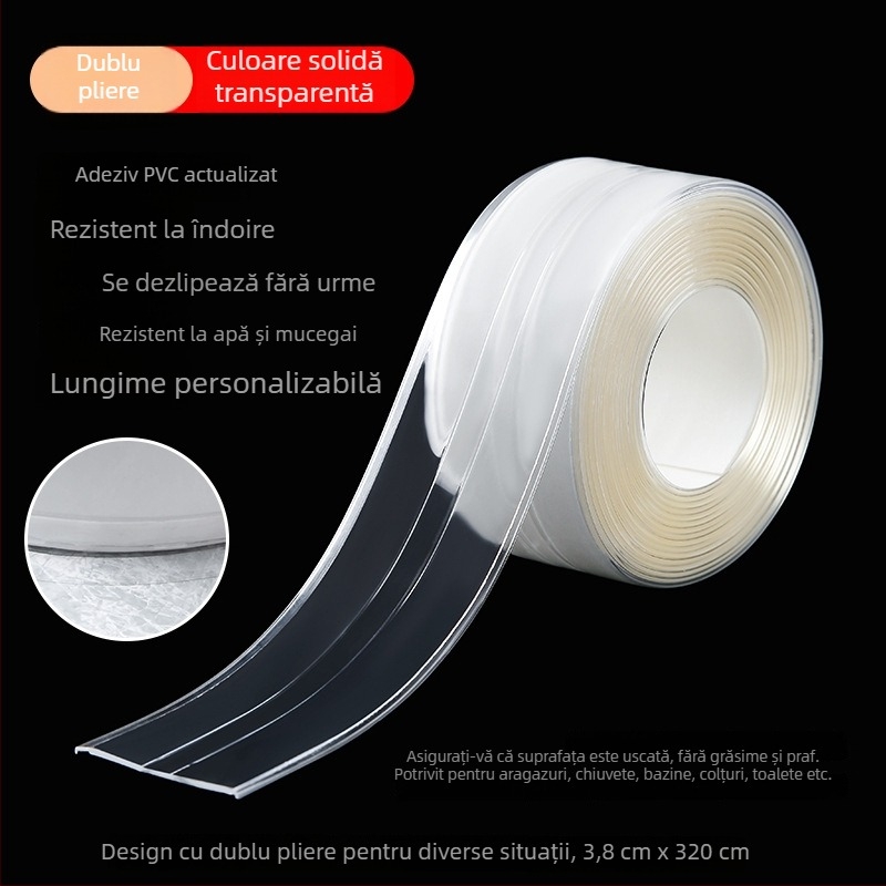 Bandă autoadezivă din PVC pentru sigilarea marginilor la chiuvetă și toaletă, rezistentă la apă și mucegai, potrivită pentru bucătărie și baie