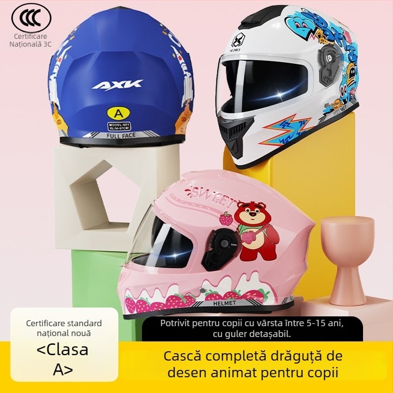 Casca pentru copii AXK, full-face, din ABS, pentru motociclete electrice, certificări GB811-2022A și codul 3C 2023091105021233