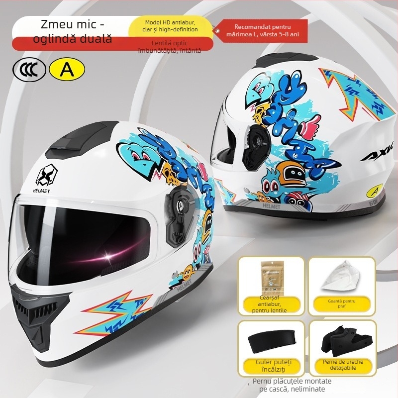 Casca pentru copii AXK, full-face, din ABS, pentru motociclete electrice, certificări GB811-2022A și codul 3C 2023091105021233