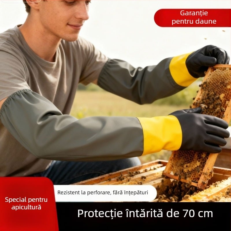 Mănuși protectoare pentru apicultură, antiînțepături, cu manșetă lungă, PVC, grosime normală, rezistente la înțepături și uzură, impermeabile
