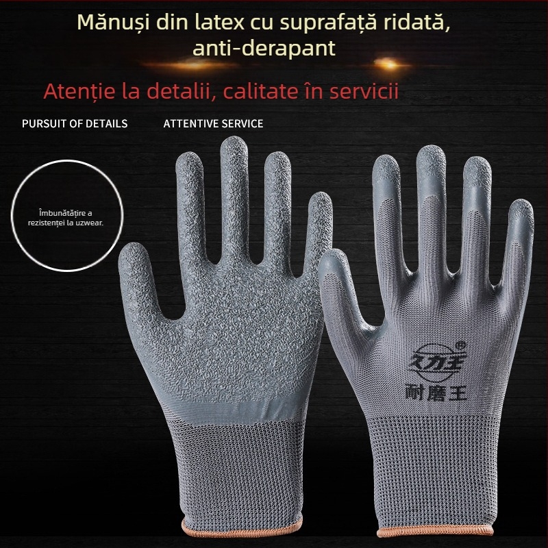 Mănuși de lucru cu acoperire din latex, rezistente la uzură și antiderapante, pentru șantiere