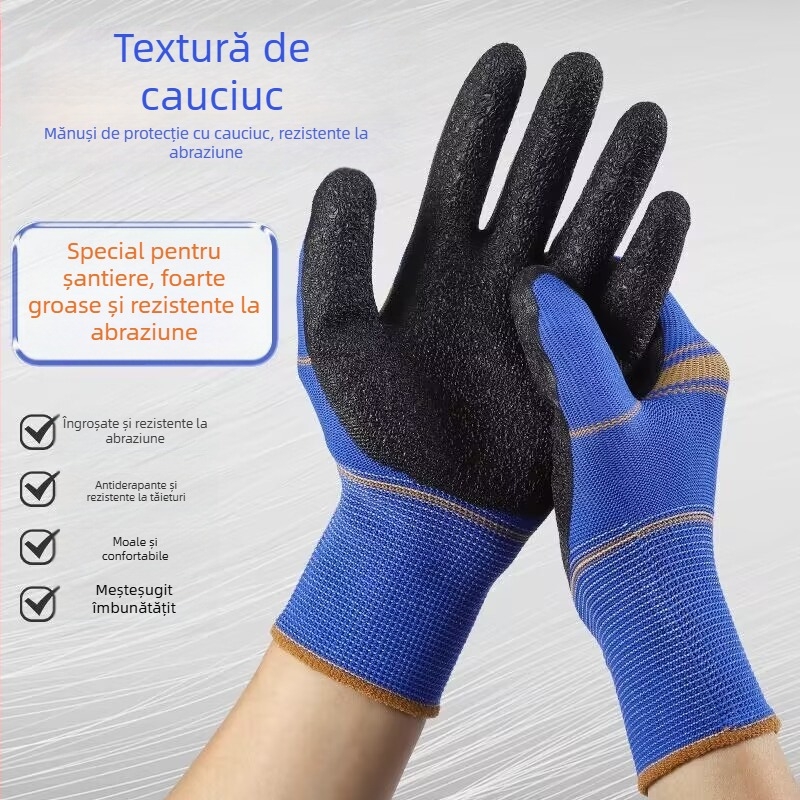 Mănuși de lucru cu acoperire din latex, rezistente la uzură și antiderapante, pentru șantiere