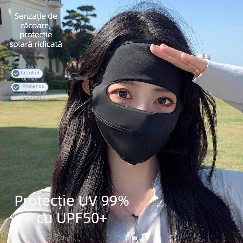 Mască facială de protecție solară cu acoperire totală UPF50+, din nylon ice-silk, respirabilă