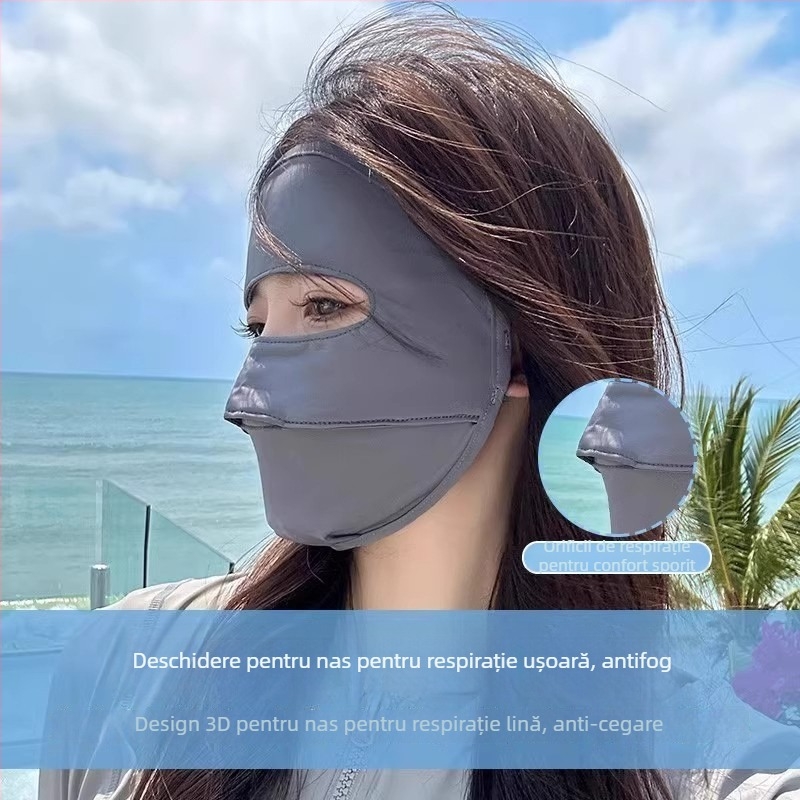 Mască facială de protecție solară cu acoperire totală UPF50+, din nylon ice-silk, respirabilă