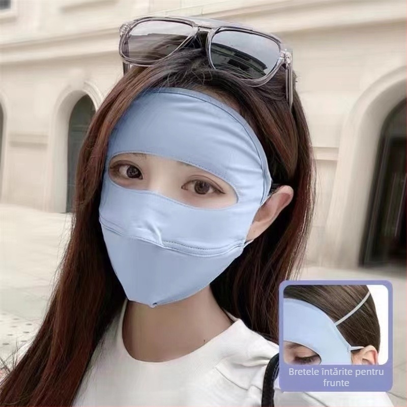 Mască facială de protecție solară cu acoperire totală UPF50+, din nylon ice-silk, respirabilă